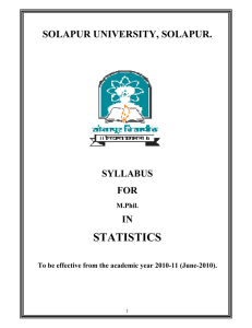 STATISTICS SOLAPUR UNIVERSITY, SOLAPUR.  SYLLABUS