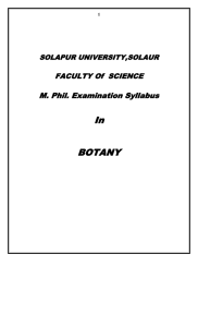 In BOTANY M. Phil. Examination Syllabus FACULTY Of  SCIENCE
