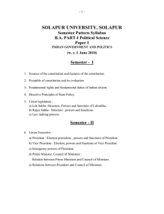 SOLAPUR UNIVERSITY, SOLAPUR Semester Pattern Syllabus B.A. PART-I Political Science Paper I