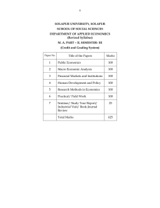 SOLAPUR UNIVERSITY, SOLAPUR SCHOOL OF SOCIAL SCIENCES DEPARTMENT OF APPLIED ECONOMICS