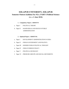 SOLAPUR UNIVERSITY, SOLAPUR Semester Pattern Syllabus For M.A. PART-I Political Science