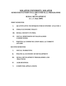 SOLAPUR UNIVERSITY, SOLAPUR SEMESTER PATTERN SYLLABUS FOR M.A.I. PROGRAMME IN RURAL DEVELOPMENT