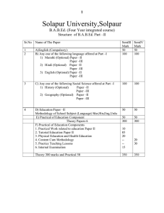 Solapur University,Solpaur B.A.B.Ed. (Four Year integrated course) 1