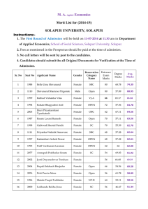 M. A. Economics  Merit List for (2014-15)