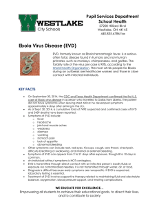 Ebola Virus Disease (EVD) Pupil Services Department School Health