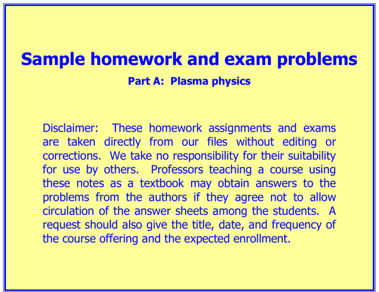 homework problems and solutions
