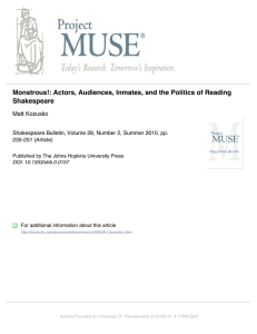 Monstrous!: Actors, Audiences, Inmates, and the Politics of Reading Shakespeare Matt Kozusko