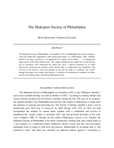 The Shakspere Society of Philadelphia M K , U