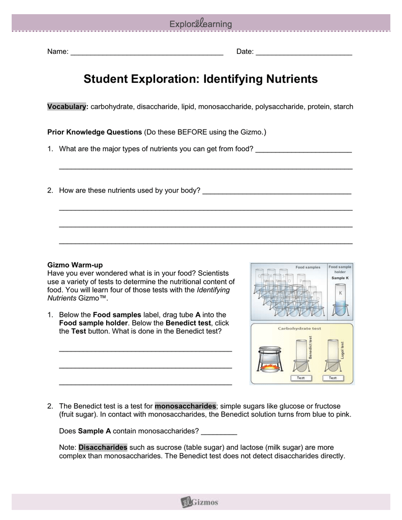 Student exploration identifying nutrients. ™ nutrients ...