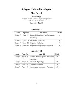 Solapur University, solapur M.A. Part – I Psychology Semester I &amp; II