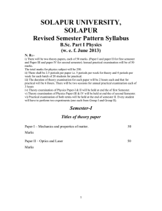SOLAPUR UNIVERSITY, SOLAPUR Revised Semester Pattern Syllabus B.Sc. Part I Physics