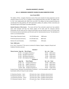   SOLAPUR UNIVERSITY, SOLAPUR  M.Sc.‐II‐ INORGANIC CHEMISTRY COURSE SYLLABUS SEMESTER SYSTEM  (w.e.f.June‐2015) 