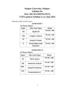 Solapur University, Solapur. Syllabus for B.Sc.-III( MATHEMATICS) CGPA pattern Syllabus w.e.f. June 2016