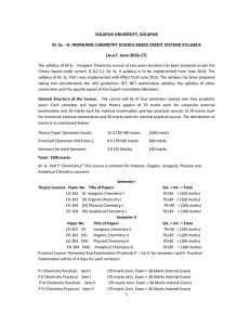   SOLAPUR UNIVERSITY, SOLAPUR  M. Sc. –II‐ INORGANIC CHEMISTRY (CHOICE BASED CREDIT SYSTEM) SYLLABUS  