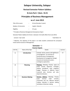 Solapur University, Solapur Principles of Business Management Revised Semester Pattern Syllabus