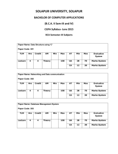 SOLAPUR UNIVERSITY, SOLAPUR  BACHELOR OF COMPUTER APPLICATIONS  (B.C.A. II Sem‐III and IV)   CGPA Syllabus‐ June 2015 