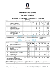 SOLAPUR UNIVERSITY, SOLAPUR                            Mechanical Engineering       Structure of T.E. (Mechanical Engineering) w.e.f. from2014‐15 