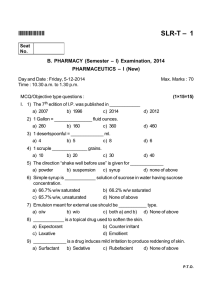 SLR-T –  1 B. PHARMACY (Semester – I) Examination, 2014