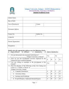 Solapur University, Solapur - 413255 (Maharashtra) Alumni Feedback Form