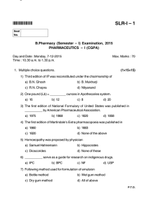 SLR-I – 1  *SLRI1* B.Pharmacy (Semester – I) Examination, 2015