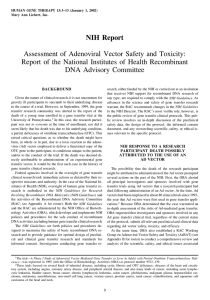 NIH Report Assessment of Adenoviral  Vector Safety  and Toxicity: