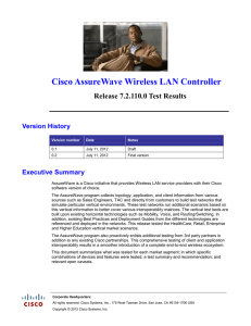 Cisco AssureWave Wireless LAN Controller Release 7.2.110.0 Test Results Version History