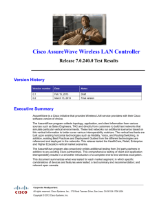 Cisco AssureWave Wireless LAN Controller Release 7.0.240.0 Test Results Version History