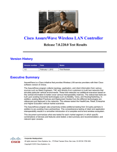 Cisco AssureWave Wireless LAN Controller Release 7.0.220.0 Test Results Version History