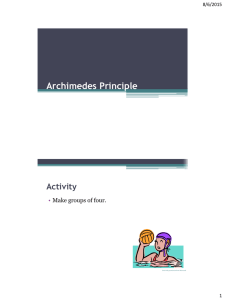 Archimedes Principle Activity • Make groups of four.