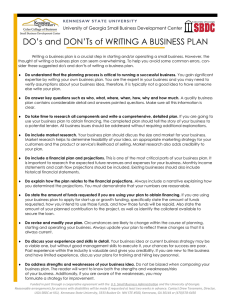 DO’s and DON’Ts of WRITING A BUSINESS PLAN