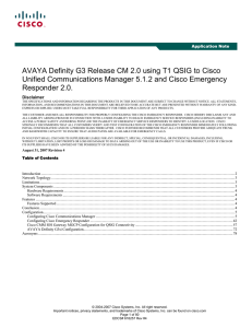 AVAYA Definity G3 Release CM 2.0 using T1 QSIG to... Unified Communications Manager 5.1.2 and Cisco Emergency
