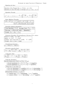 Summary of some Calculus I Formulas - Yahdi Equations for lines