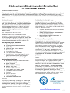 Ohio Department of Health Concussion Information Sheet For Interscholastic Athletics