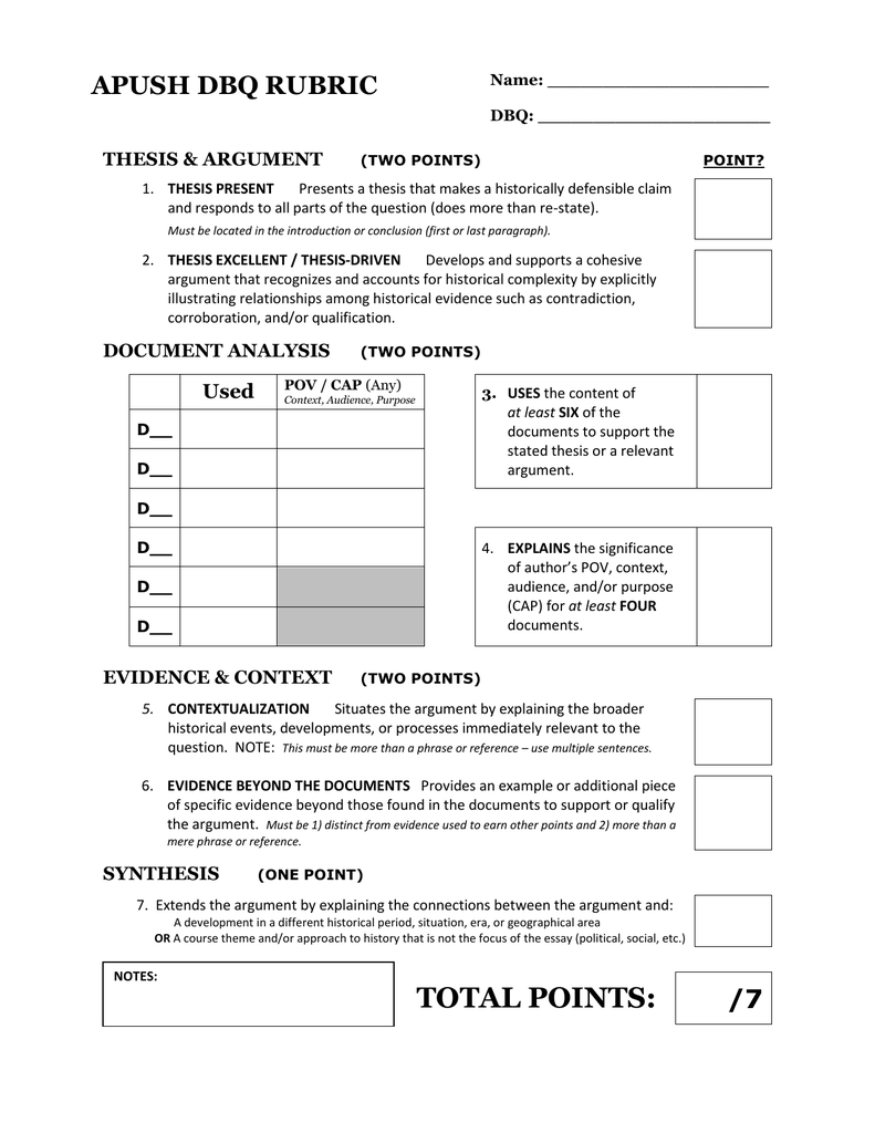 Help writing dbq essay checklist