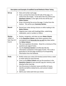 Description and Example of modified Cornell Method of Note Taking Set-up