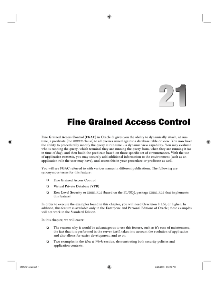 Oracle Fine Grained Access Control Example