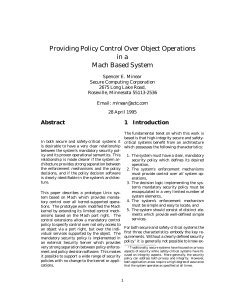 Providing Policy Control Over Object Operations in a Mach Based System