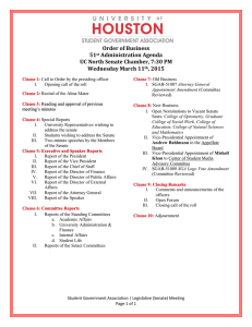 Order of Business 51 Administration Agenda UC North Senate Chamber, 7:30 PM