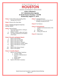 Order of Business 52 Administration Agenda SC North Senate Chamber, 7:30 PM