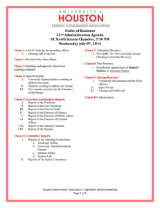 Order of Business 52 Administration Agenda UC North Senate Chamber, 7:30 PM