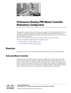 Performance Routing (PfR) Master Controller Redundancy Configuration