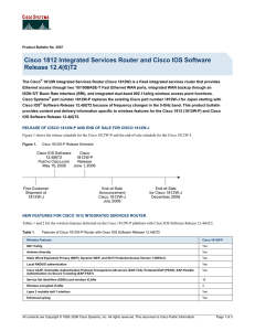 Cisco 1812 Integrated Services Router and Cisco IOS Software Release 12.4(6)T2