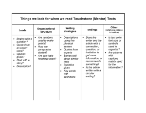 Things we look for when we read Touchstone (Mentor) Texts