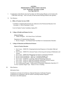 AGENDA PROFESSIONAL EDUCATION COUNCIL 3:30 - Wednesday, December 8, 2010