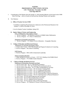 AGENDA PROFESSIONAL EDUCATION COUNCIL 3:30 - Wednesday, November 10, 2010