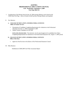 AGENDA PROFESSIONAL EDUCATION COUNCIL  3:30 - Wednesday, September 9, 2009