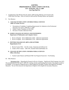 AGENDA PROFESSIONAL EDUCATION COUNCIL  3:30 - Wednesday, May 13, 2009