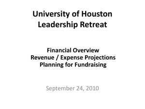University of Houston Leadership Retreat Financial Overview Revenue / Expense Projections
