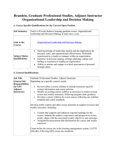 Brandeis, Graduate Professional Studies, Adjunct Instructor Organizational Leadership and Decision Making