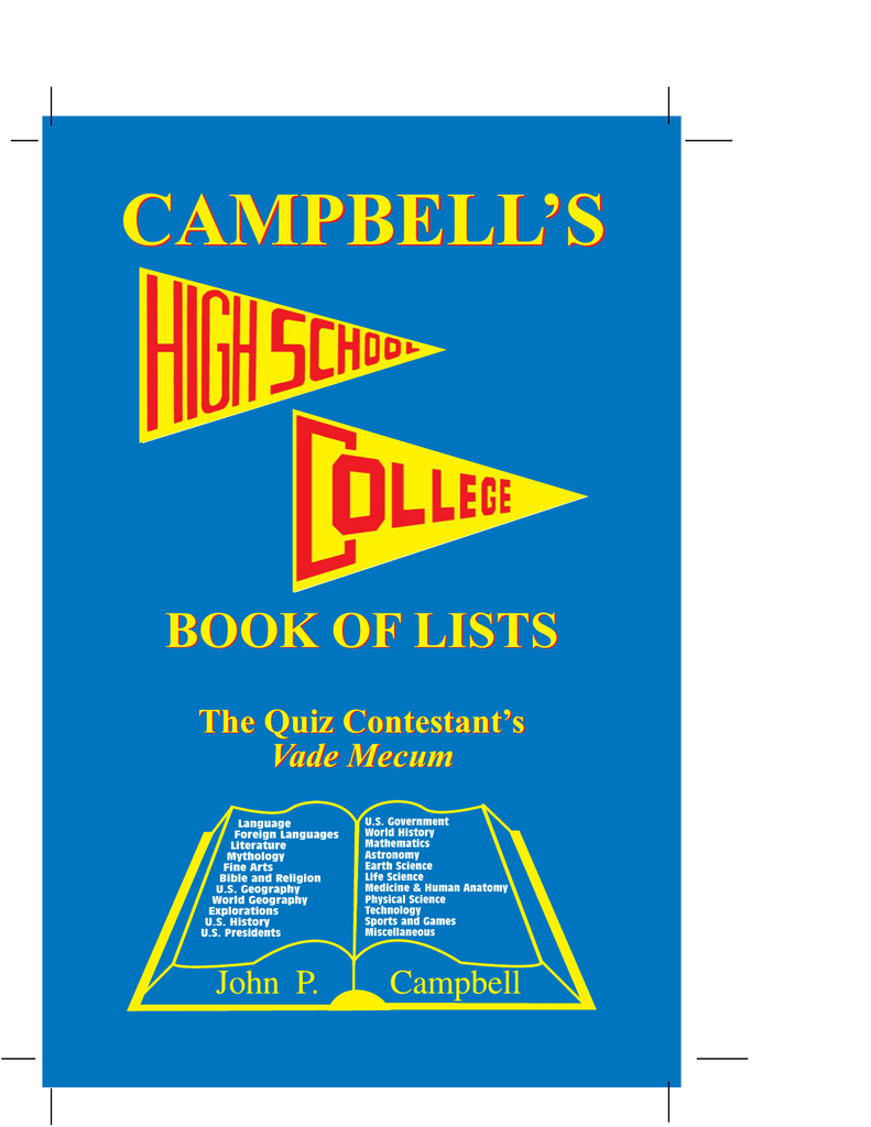 Campbell S Book Of Lists The Quiz Contestant S Vade Mecum